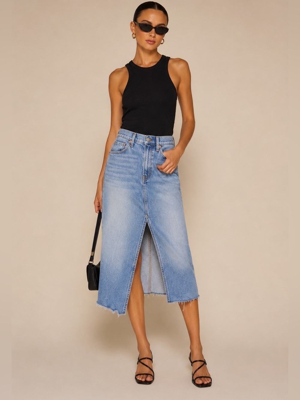 Citizens of Humanity Anity Denim Midi Skirt Raw Hem Asymmetrical Size 25